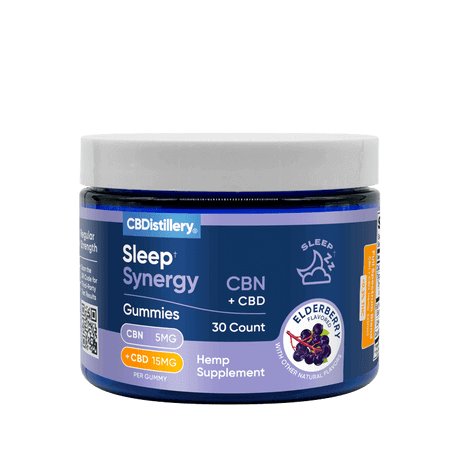 CBDistillery Sleep Synergy Gummies, 5mg CBN and 15mg CBD, Elderberry, 30ct
