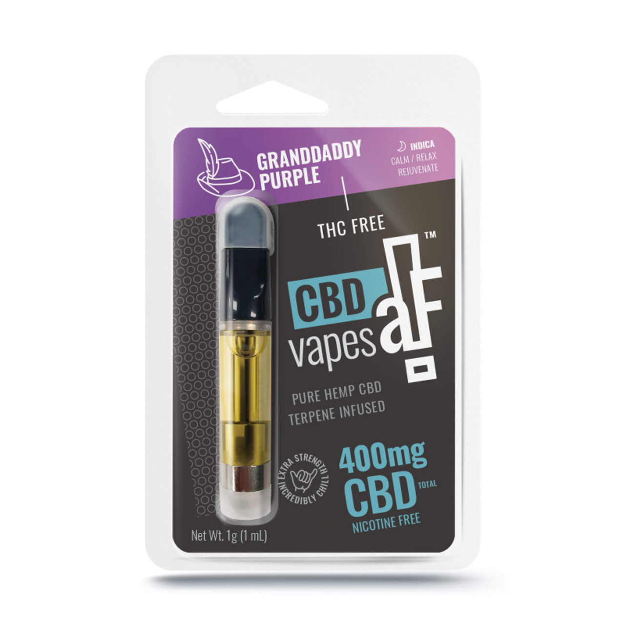 CBDaF! CBD Vape Isolate Cartridge Granddaddy Purple 1g, 400mg