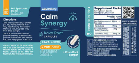 CBDistillery Calm Synergy Capsules 30mg CBD and 400mg Kava Root image 3