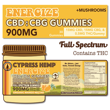 Full Spectrum 900mg Energize CBD:CBG + Mushroom Gummies logo