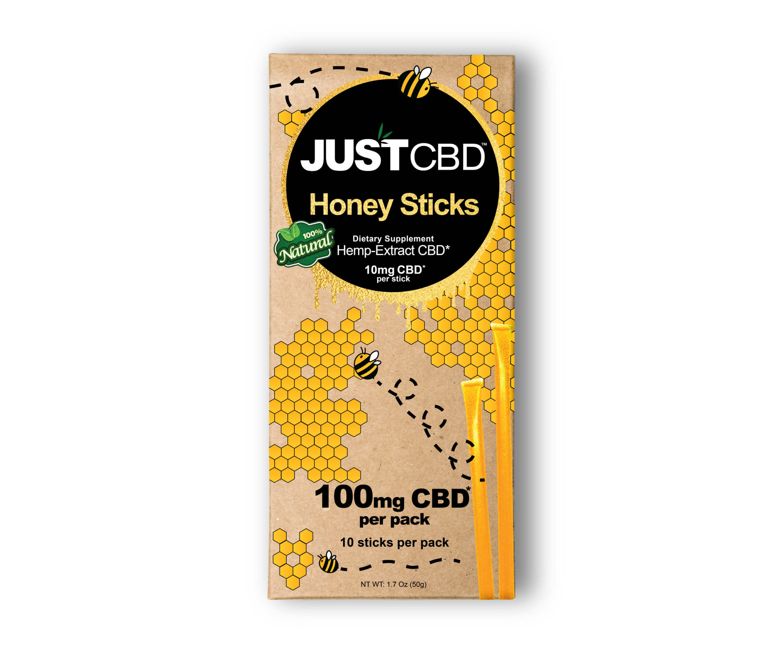 JustCBD Honey Sticks Pack 10 Sticks, 100 mg Image
