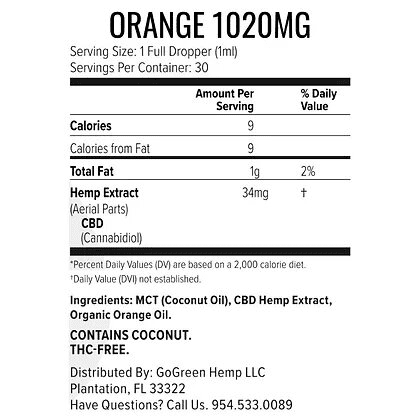 GoGreen Hemp CBD Oil Orange Tinctures 1020mg image2
