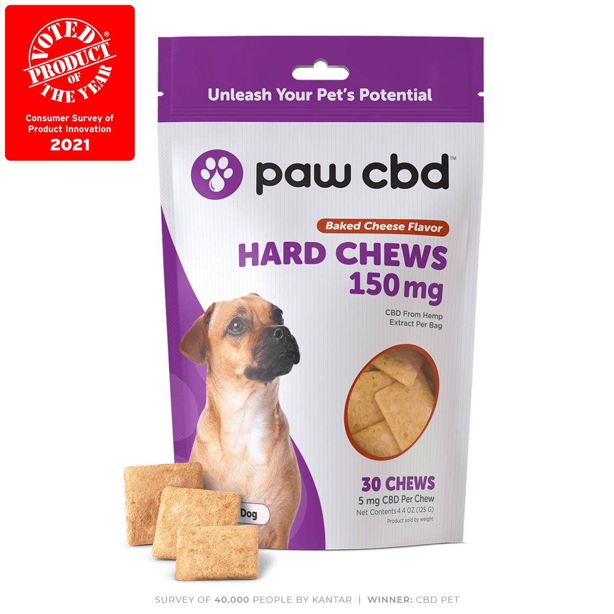 CbdMD Pet CBD Oil Hard Chews for Dogs Baked Cheese 150mg, 30 Count