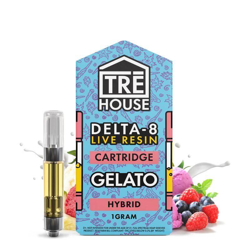 TRĒ House Live Resin Delta 8 Cartridge Gelato Hybrid 1g image